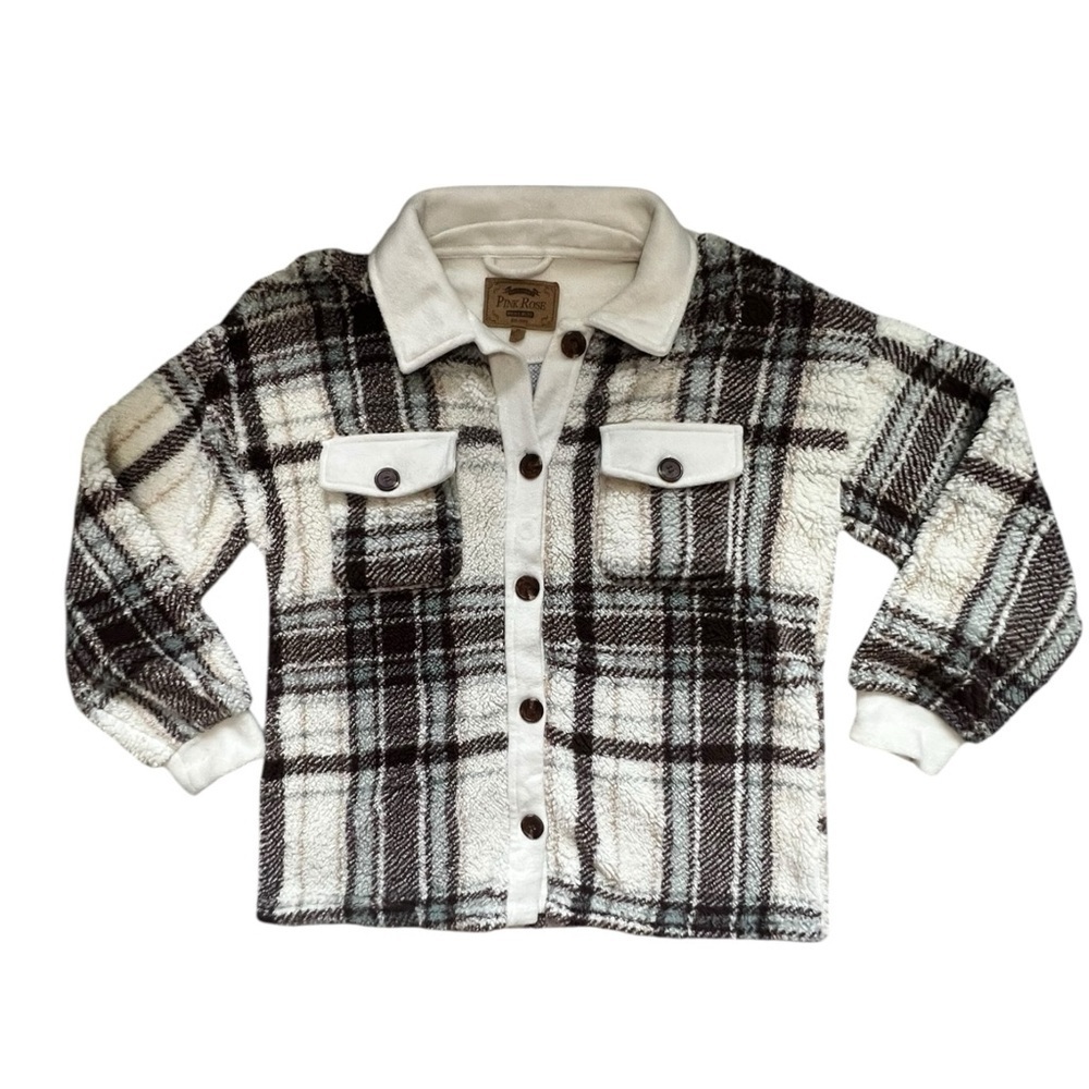 Pink Rose Plaid Button Down Heavy Soft Overshirt Like New! M